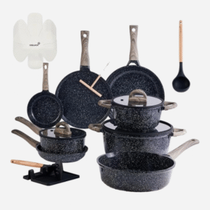 🍳 22PCS Nonstick Ceramic Cookware Set Black Granite